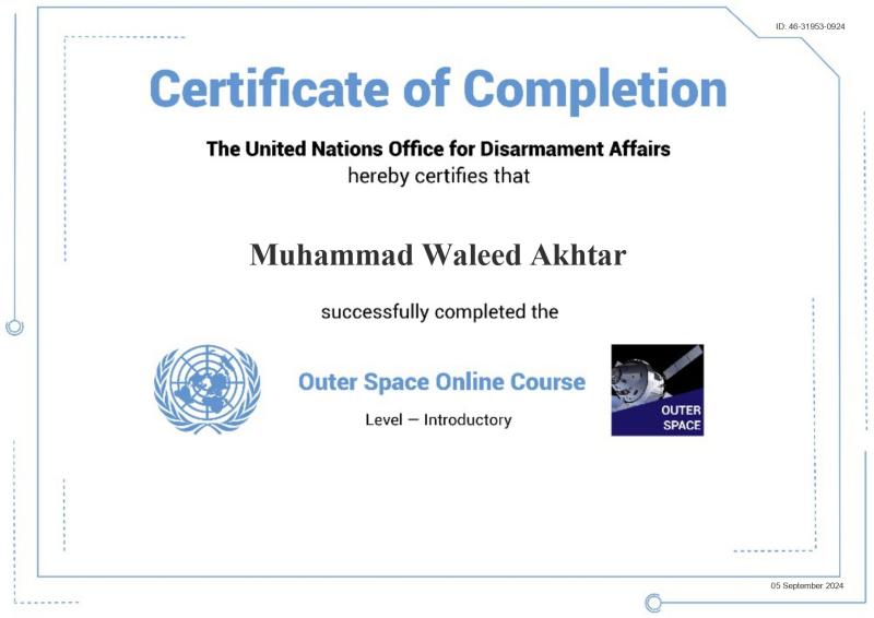 Outer Space Security certificate — Muhammad Waleed Akhtar