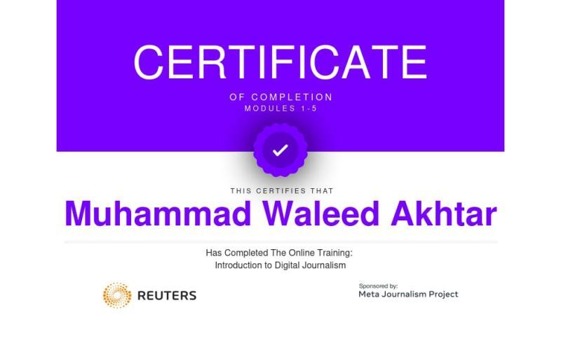 Introduction to Digital Journalism certificate — Muhammad Waleed Akhtar